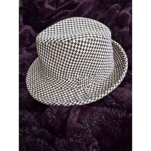 Vintage Houndstooth Fedora Hat One Size Black Beige Boho Retro Streetwear